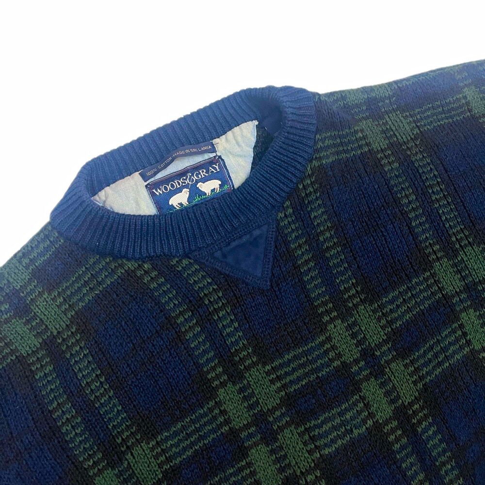 Vtg 90’s Plaid Grandpa Core Wood & Gray Men’s L Cotton Pullover Sweater Cabin
